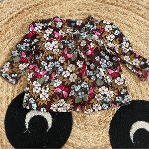Cotton baby GAP girlsBrown Floral Long-Sleeve whimsical early 2000s Top no flaws